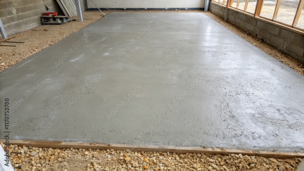 Poster an overhead shot of the fresh concrete with a trowels imprint faintly visible suggesting the craftsm