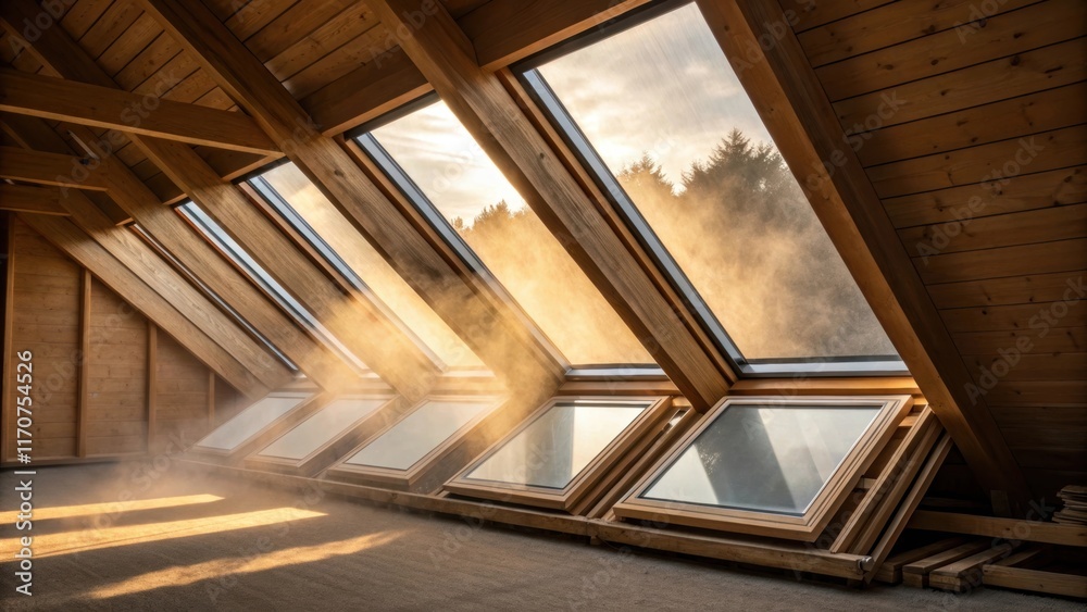 Aufkleber a series of skylight panels some stacked and some leaning creates an artful arrangement against the 