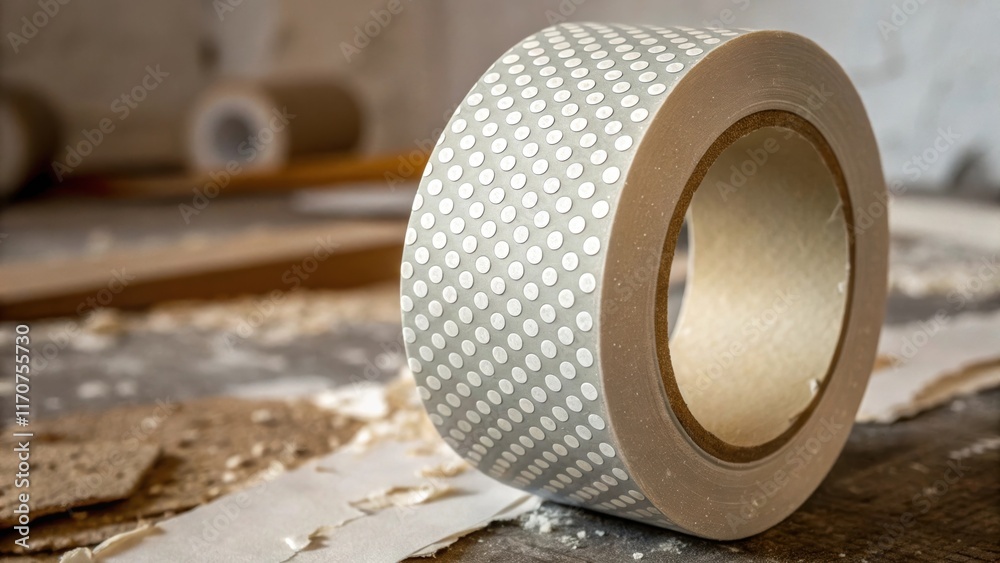 Poster a vivid zoom into the dotted pattern of the adhesive side of sealing tape with light catching the mi