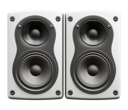 Black and white high-quality audio speakers against a transparent background, speakers png image