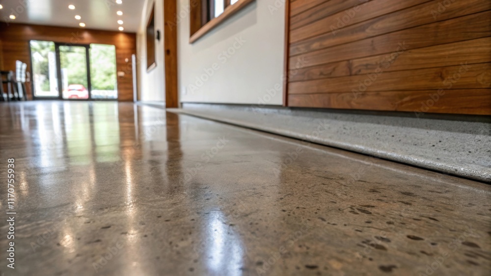 Aufkleber close inspection reveals the meticulous layering in the polished concrete where the finish transitio