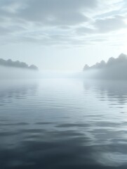 Fototapeta premium Serene misty lake at dawn.