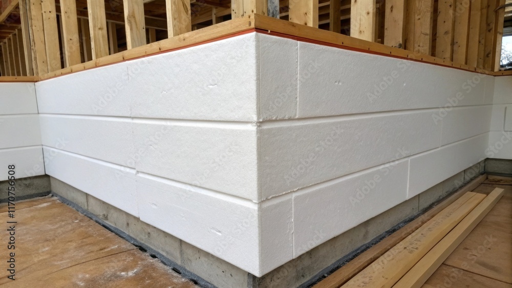 Poster Corner Detail An angled view highlighting a corner where two rigid foam insulation panels meet. The precise fit and clean lines illustrate the meticulous fitment process while the