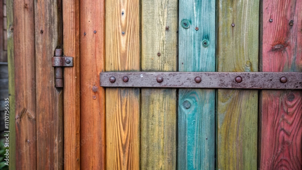 Poster Detailed focus on a weathered section of the stained fence shows layers of color revealing previous coats beneath the current sheen. The intimate view allows for appreciation of