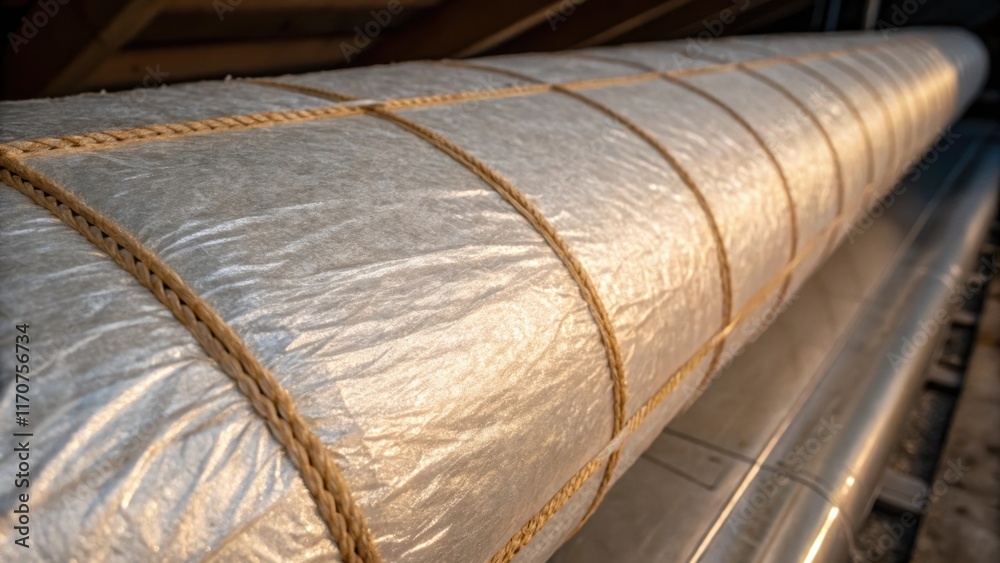 Poster detailed focus on the seams of the insulation wrap where fibers weave together showcasing the crafts