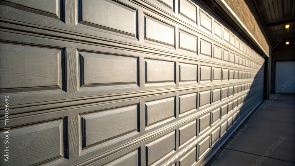 Aufkleber focused on the distinctive grooves of insulated garage door panels this image emphasizes their desig