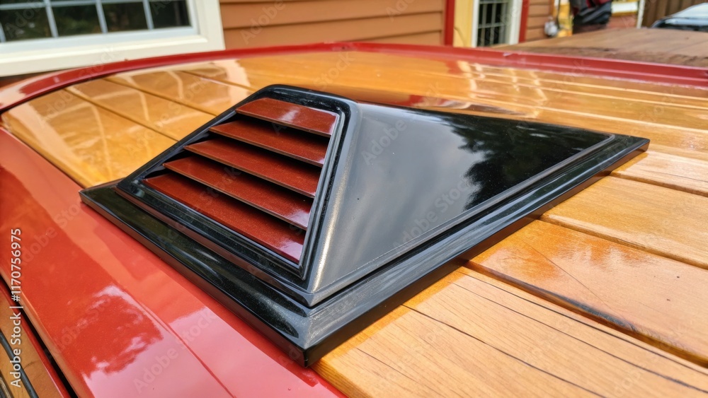 Poster in a closer look the surface of a newly painted gable vent component exhibits a glossy finish reflec