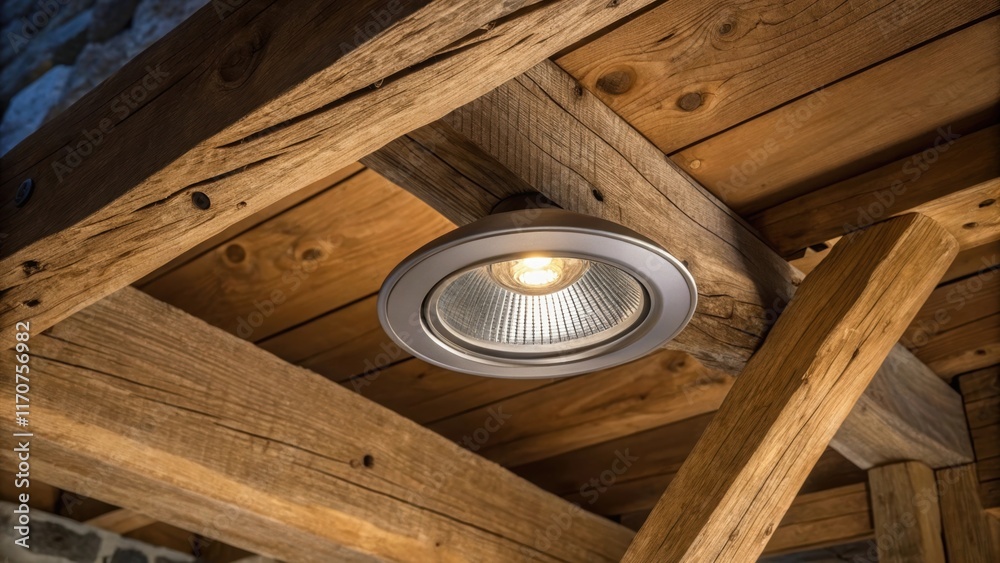Aufkleber in a charmingly rustic setting a textured recessed light housing sits within exposed wooden beams. t