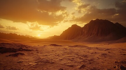 Majestic Desert Sunset Over Rugged Mountainscape