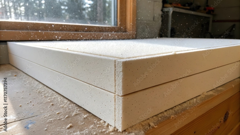 Poster The camera focuses on a corner where two foam boards are interlocked highlighting the precision s along their edges. Small gaps between the boards exaggerate the smooth finish