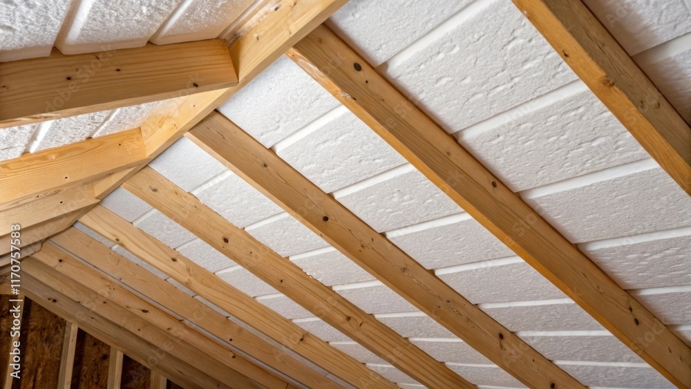 Aufkleber the closeup view of a small section of the attic reveals foam boards positioned against sloping roof
