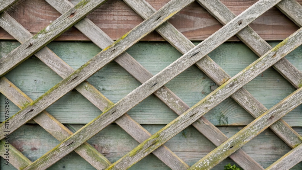 Poster The closeup view features a diagonal arrangement of wooden lattice sections showcasing the delicate crisscross patterns. Splinters of wood shimmer against the backdrop of a shabby