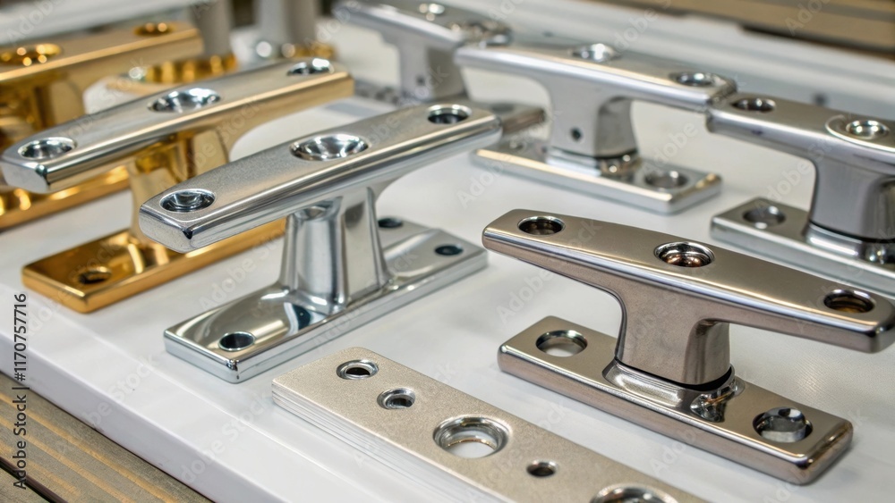Poster the gleaming aluminum and chrome surfaces of various plumbing brackets catch the light showcasing th