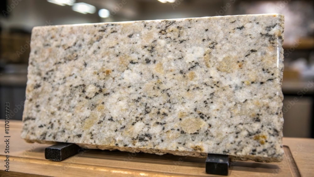 Poster The geological beauty of a granite slab is on full display as a macro image reveals the intricate flecks of quartz and mica glimmering in the light nestled between the supports