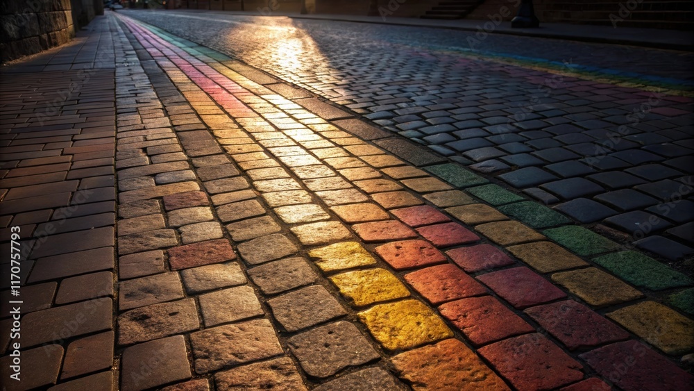 Poster The image captures the interplay of light and shadow across the stone pavers emphasizing the depth of the alternating layers. Sunlight dances on the uneven surfaces highlighting