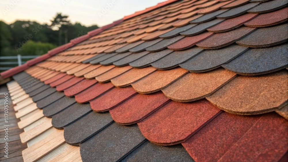 Aufkleber the photograph captures an assortment of shingles piled neatly on a weathered roof each piece overla