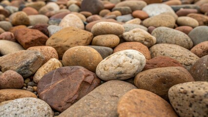 The image zooms in on the larger stones a the aggregate mix where a unique blend of earthy tones comes together. Some stones appear slightly weathered telling a story of natural
