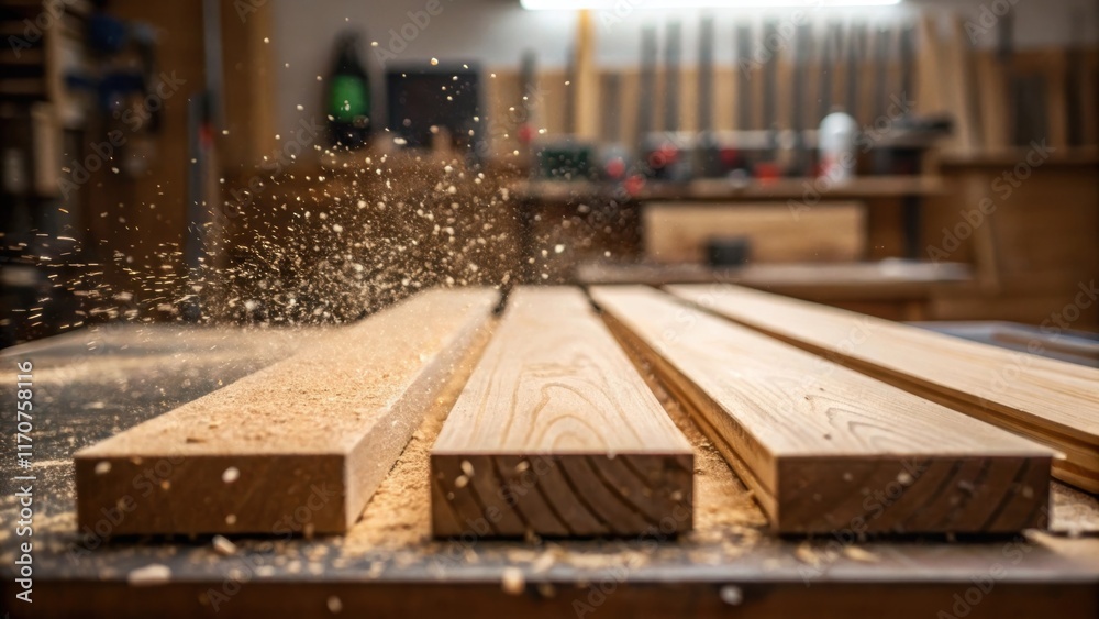 Aufkleber the intricate details of freshly wooden planks showcasing the saw marks along the edges with dust pa