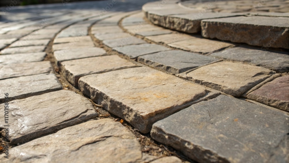 Poster Zooming in on a specific section the surface of the stone pavers is slightly weathered revealing the wear of time. The irregular edges and varied sizes contribute to a natural