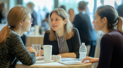 Fototapeta premium networking session at a medical conference, with attendees exchanging ideas and contact information in a casual setting