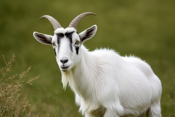 there is a goat that is standing in the grass