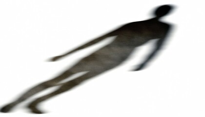 Blurred shadow figure falling, white background, ethereal, design element