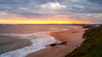 Beautiful coastliine view over Keurboomstrand to Plettenberg Bay at sunset in South Africa