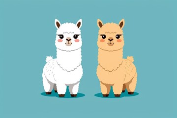 Obraz premium there are two llamas standing next to each other on a blue background