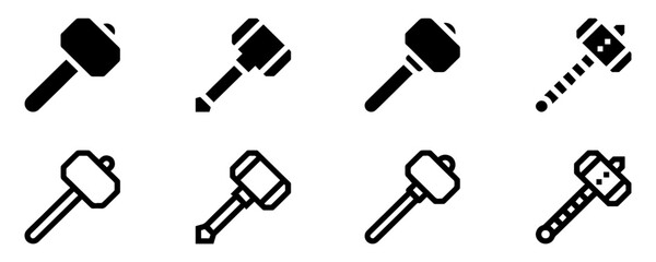 Hammer icon set. Hammer button symbol. Filled flat sign. Vector illustration. EPS 10