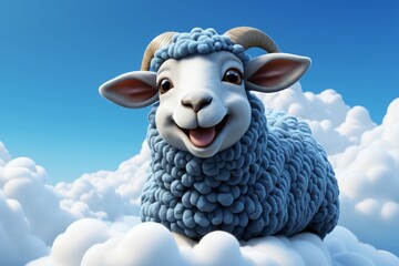 there is a sheep that is sitting on a cloud in the sky