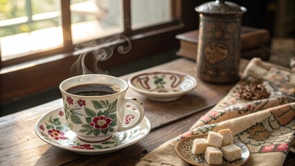 Nostalgic Advertisement for Kopi O on Wooden Table