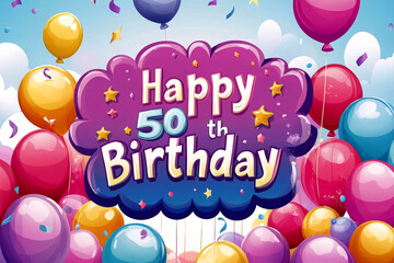 Happy 50th Birthday celebration colorful illustration.