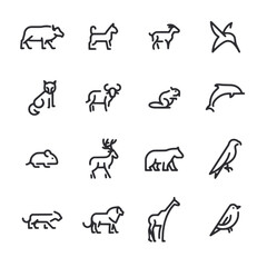 A set of animal icons in black and white