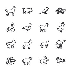 A collection of animal icons in black and white