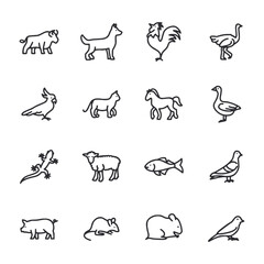 Obraz premium A set of animal icons in black and white
