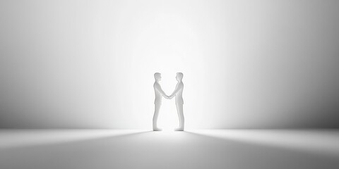Obraz premium Two people shaking hands in a white room