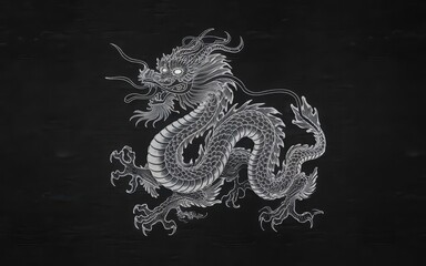 Elegant Black and White Dragon Design on Dark Background