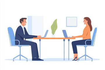 Business professionals engaged in lively, positive conversation during meeting. Mature HR manager hold job interview with applicant, smile, lead talk gathered at conference desk. Briefing, negotiation