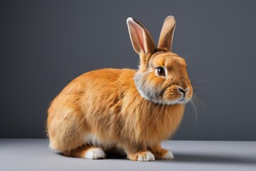Obraz premium arafly looking rabbit with long ears sitting on a gray surface