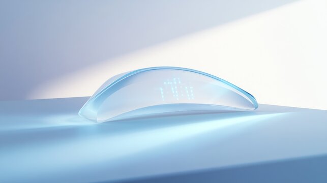 Modern, transparent, smooth, sleek, futuristic, digital clock, light, display, light blue, 