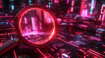 A futuristic digital scene representing data analysis and search engine optimization (SEO)
