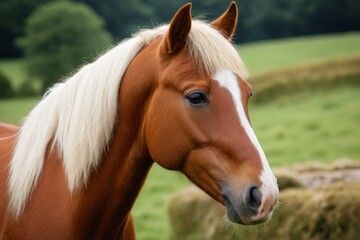 Obraz premium there is a brown horse with white hair standing in a field