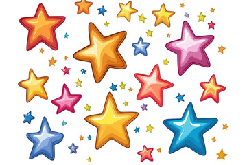Obraz premium Colorful stars of various sizes and styles scattered in a dynamic pattern.
