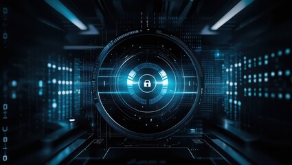 Obraz premium Futuristic Cyber Security Interface with Lock Icon