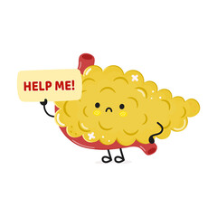 Cute sad sick Pancreas asks for help character. Vector hand drawn cartoon kawaii character illustration icon. Isolated white background. Suffering unhealthy Pancreas concept