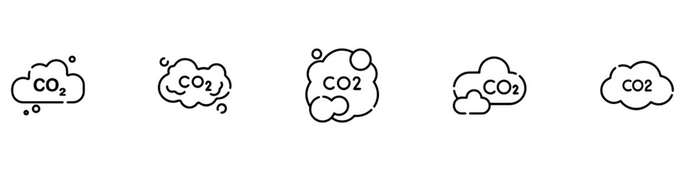 Cloud co2 symbol with down arrow vector outline icon set. Reduce carbon dioxide sign concept illustration. Vector Illustration. EPS 10