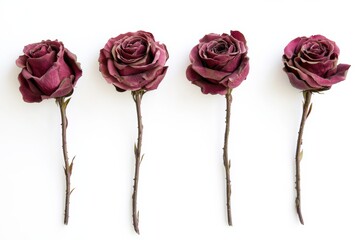 Four roses are shown in a row, with their stems sticking out of the frame