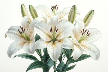 Fototapeta premium Elegant White Lilies on White Background