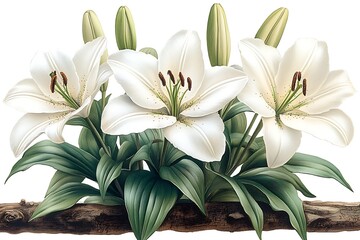 Fototapeta premium Elegant White Lilies on White Background