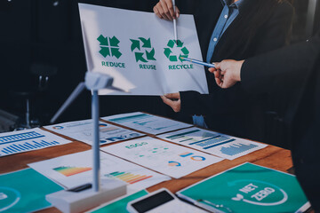 Carbon offset price report CO2 emission. Future growth Net zero waste in ESG ethical SME office...